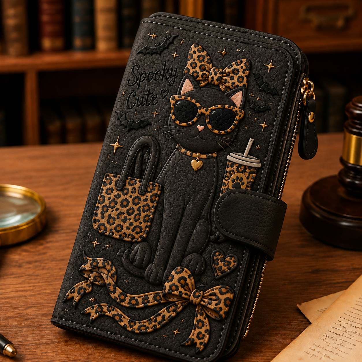👛Cute Embossed PU Leather Long Wallet 🎀 Ghost / Black Cat / Swan / Bunny 4 Styles Zipper Clutch Purse Card Holder Gift for Women