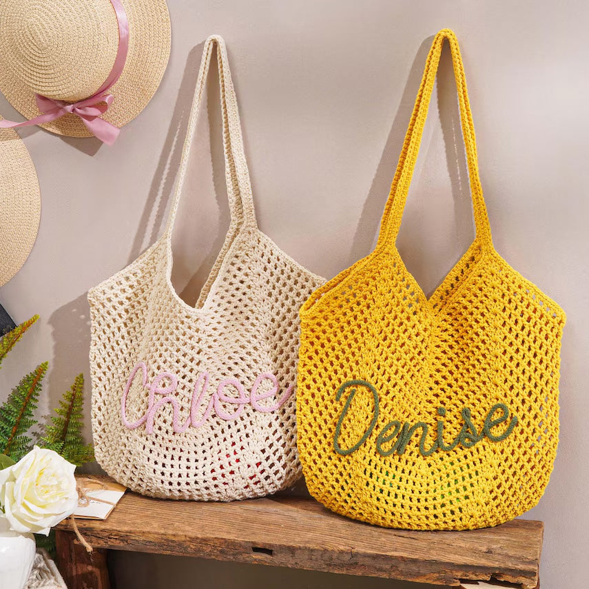 Personalized beach tote bags, Crochet beach bags, Bridesmaid gift bags, Travel Beach Bag, Wedding favor gift, Bachelorette Trip Gift for Her