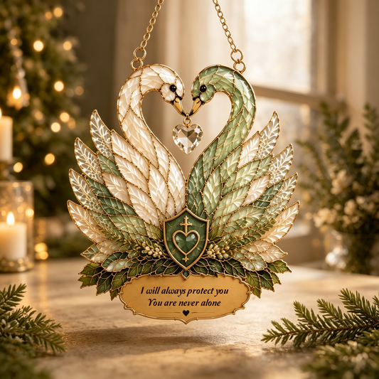 🦢Stained Glass Style Double Swan Hanging Suncatcher Ornament 💛5 Styles Memorial & Love Quote Window Hanging Decor Sympathy Gift for Home