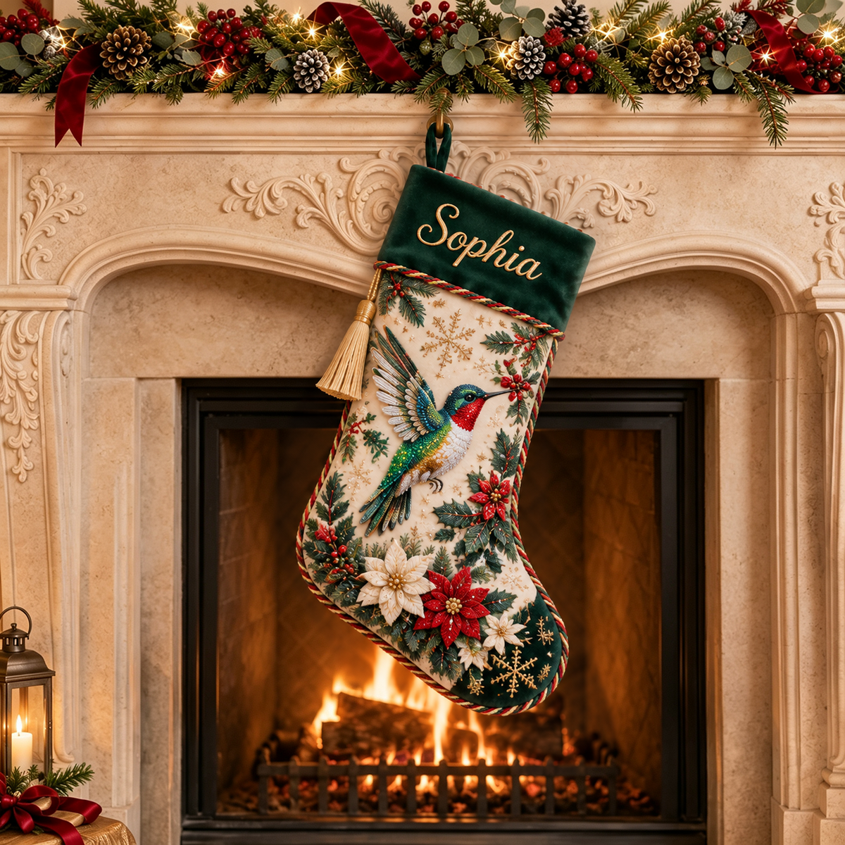 🧦Custom Name Velvet Christmas Stocking 🎁 6 Embroidered Animal Designs