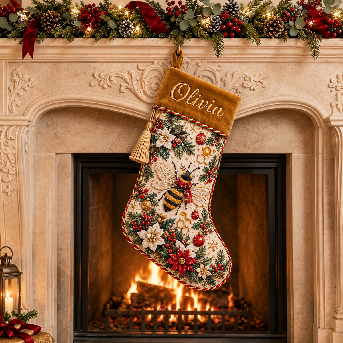 🧦Custom Name Velvet Christmas Stocking 🎁 6 Embroidered Animal Designs