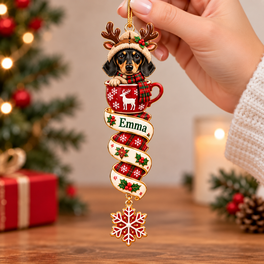 🎄 Personalized Dachshund Christmas Spiral Ornament – Custom Name Holiday Tree Decoration (6 Styles)