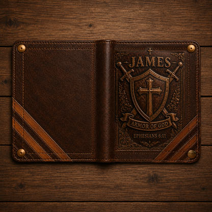 ✝️Custom Name Christian Leather Wallet 🦁 Personalized Bible Verse Wallet for Men