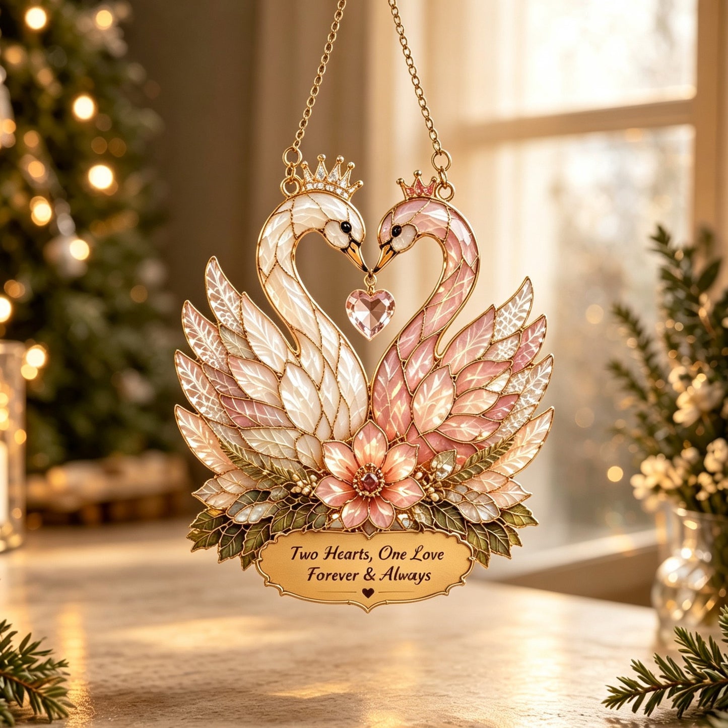 🦢Stained Glass Style Double Swan Hanging Suncatcher Ornament 💛5 Styles Memorial & Love Quote Window Hanging Decor Sympathy Gift for Home