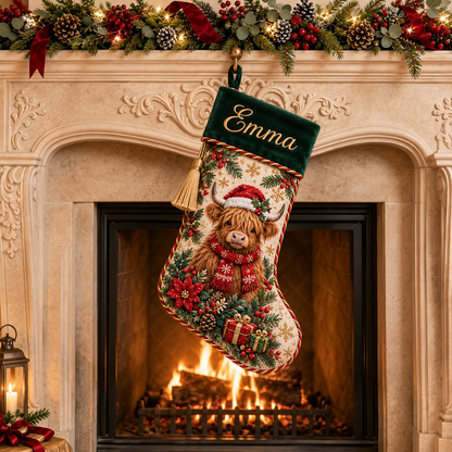 🧦Custom Name Velvet Christmas Stocking 🎁 6 Embroidered Animal Designs