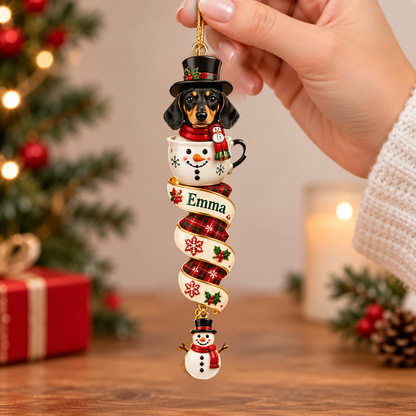 🎄 Personalized Dachshund Christmas Spiral Ornament – Custom Name Holiday Tree Decoration (6 Styles)