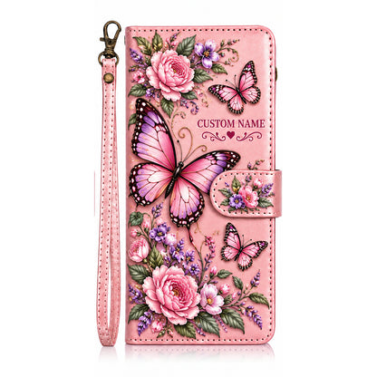 Personalized Garden Wildlife Phone Case - Custom Name Floral Wallet Case