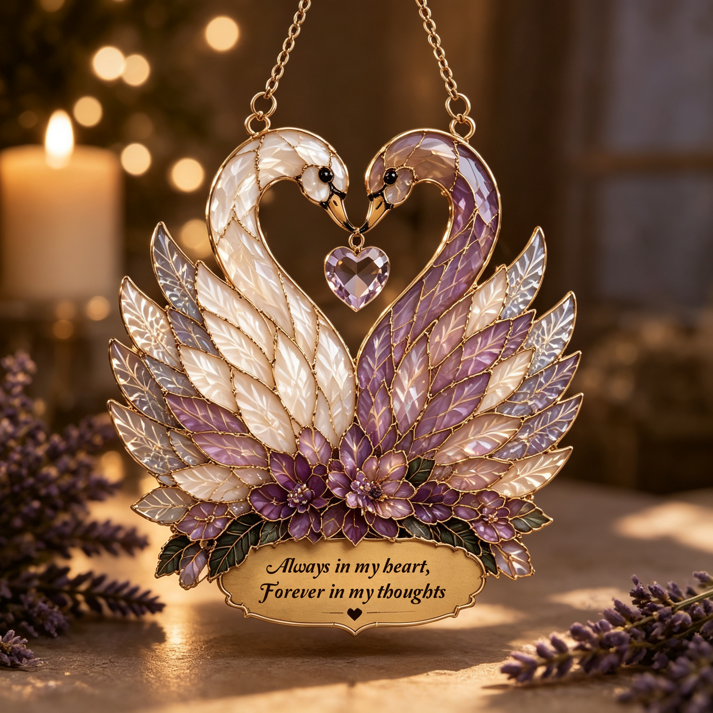 🦢Stained Glass Style Double Swan Hanging Suncatcher Ornament 💛5 Styles Memorial & Love Quote Window Hanging Decor Sympathy Gift for Home
