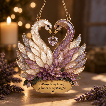 🦢Stained Glass Style Double Swan Hanging Suncatcher Ornament 💛5 Styles Memorial & Love Quote Window Hanging Decor Sympathy Gift for Home
