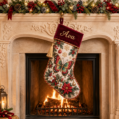 🧦Custom Name Velvet Christmas Stocking 🎁 6 Embroidered Animal Designs