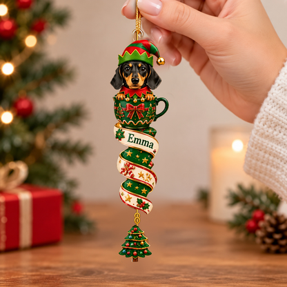 🎄 Personalized Dachshund Christmas Spiral Ornament – Custom Name Holiday Tree Decoration (6 Styles)