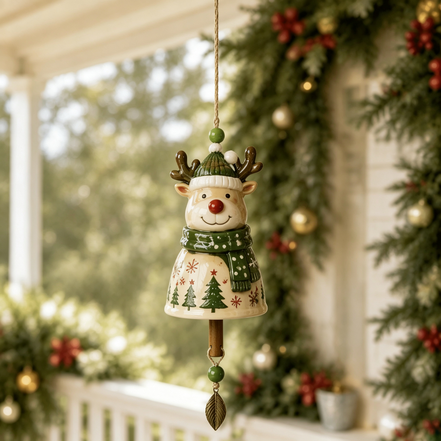🔔Christmas Ceramic Bell Wind Chime 🎅 12 Styles Santa Snowman Reindeer Hanging Ornament Xmas Porch Tree Holiday Home Decor Gift