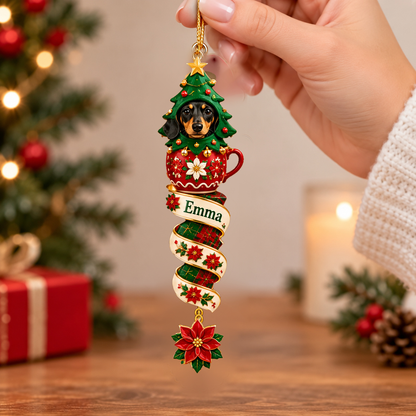 🎄 Personalized Dachshund Christmas Spiral Ornament – Custom Name Holiday Tree Decoration (6 Styles)
