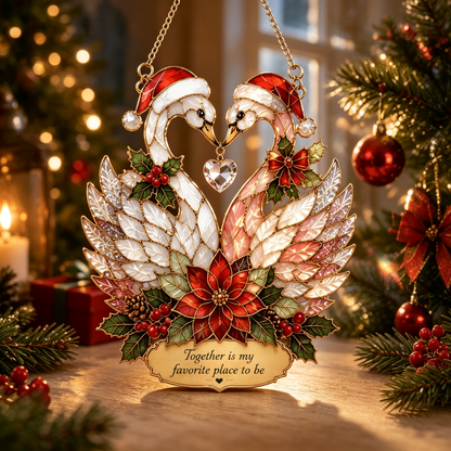 🦢Stained Glass Style Double Swan Hanging Suncatcher Ornament 💛5 Styles Memorial & Love Quote Window Hanging Decor Sympathy Gift for Home
