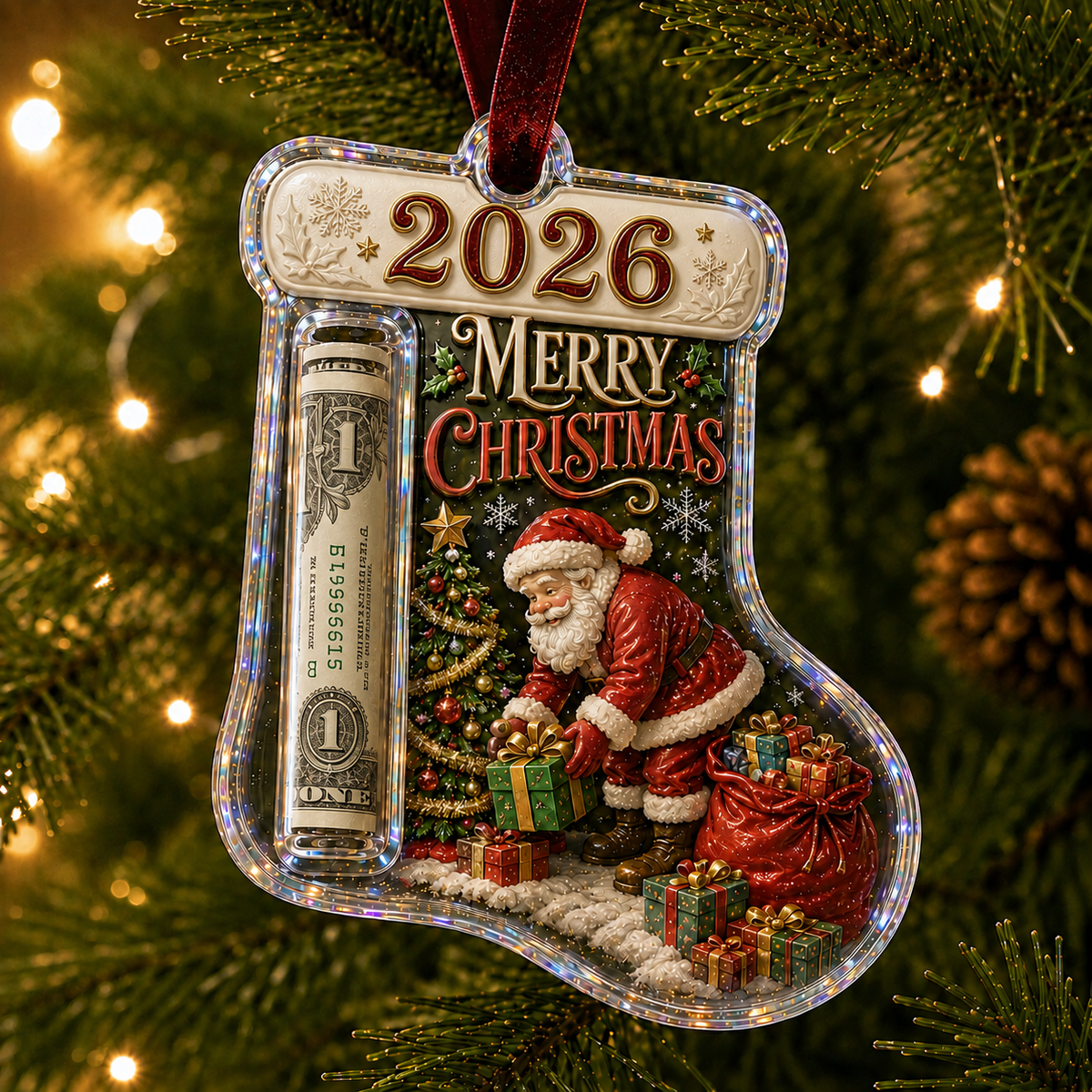 🎅 Cash Clip Christmas Tree Ornament – Novelty Holiday Money Gift Clip