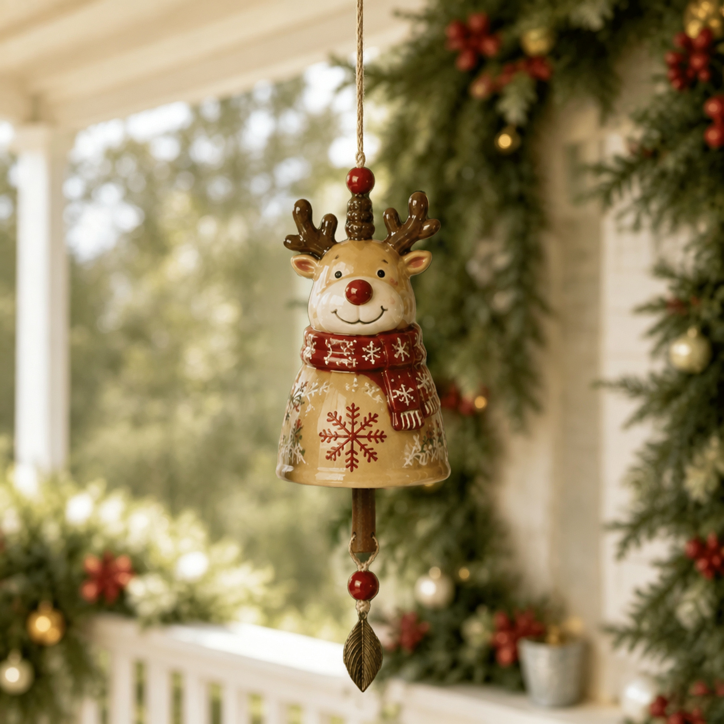 🔔Christmas Ceramic Bell Wind Chime 🎅 12 Styles Santa Snowman Reindeer Hanging Ornament Xmas Porch Tree Holiday Home Decor Gift
