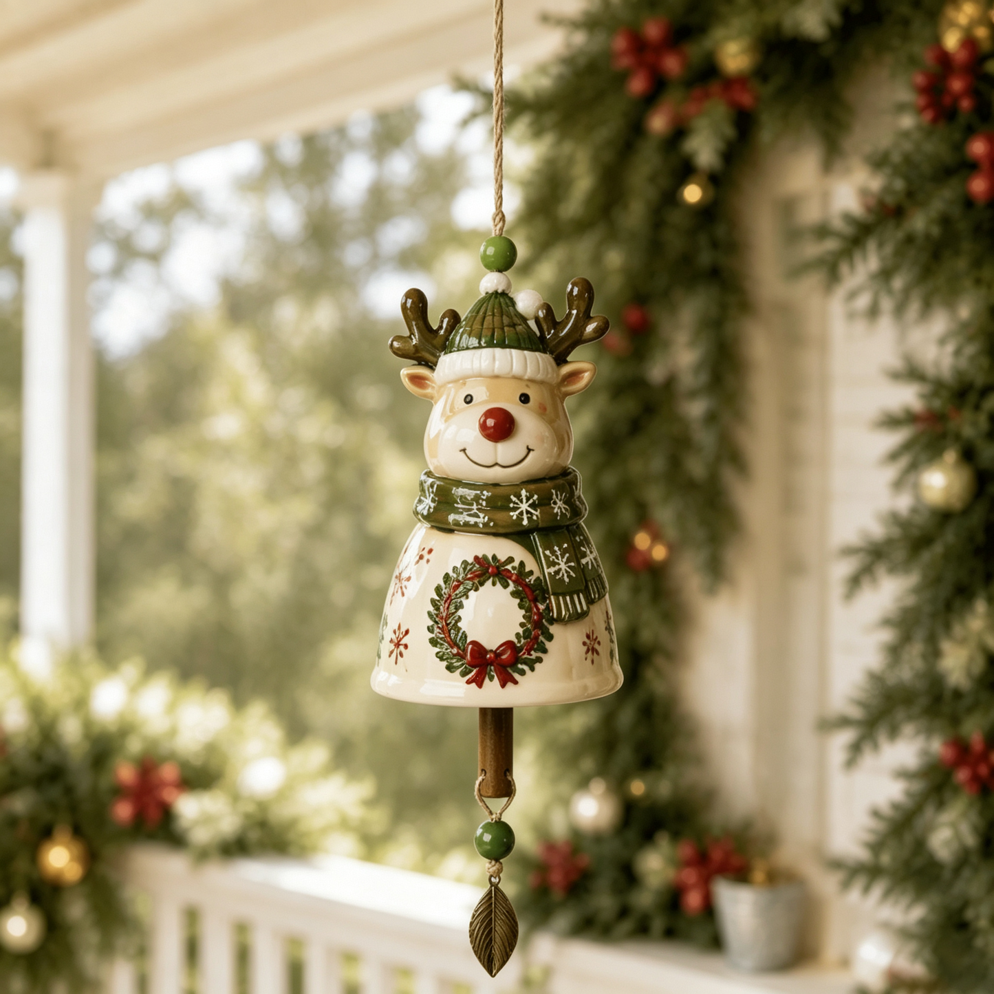 🔔Christmas Ceramic Bell Wind Chime 🎅 12 Styles Santa Snowman Reindeer Hanging Ornament Xmas Porch Tree Holiday Home Decor Gift