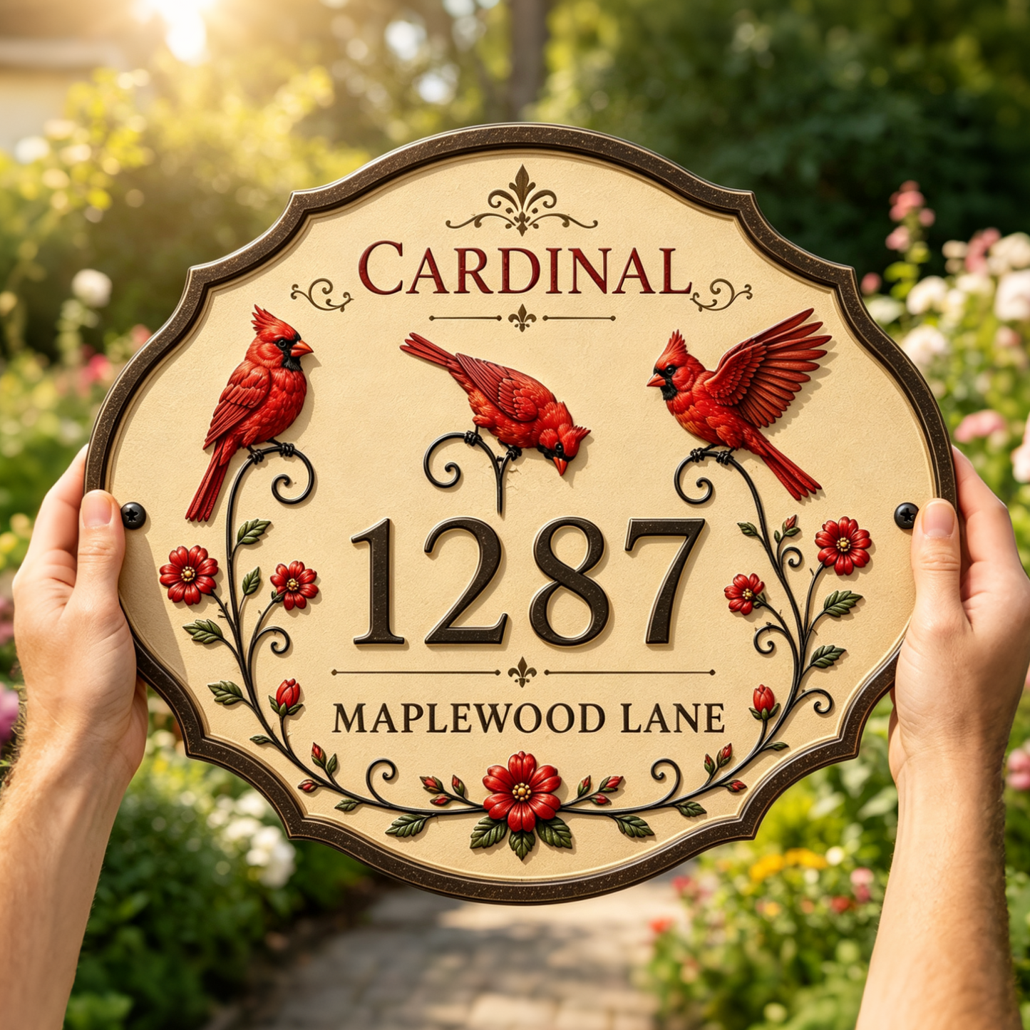Custom Red Bird Floral Sign