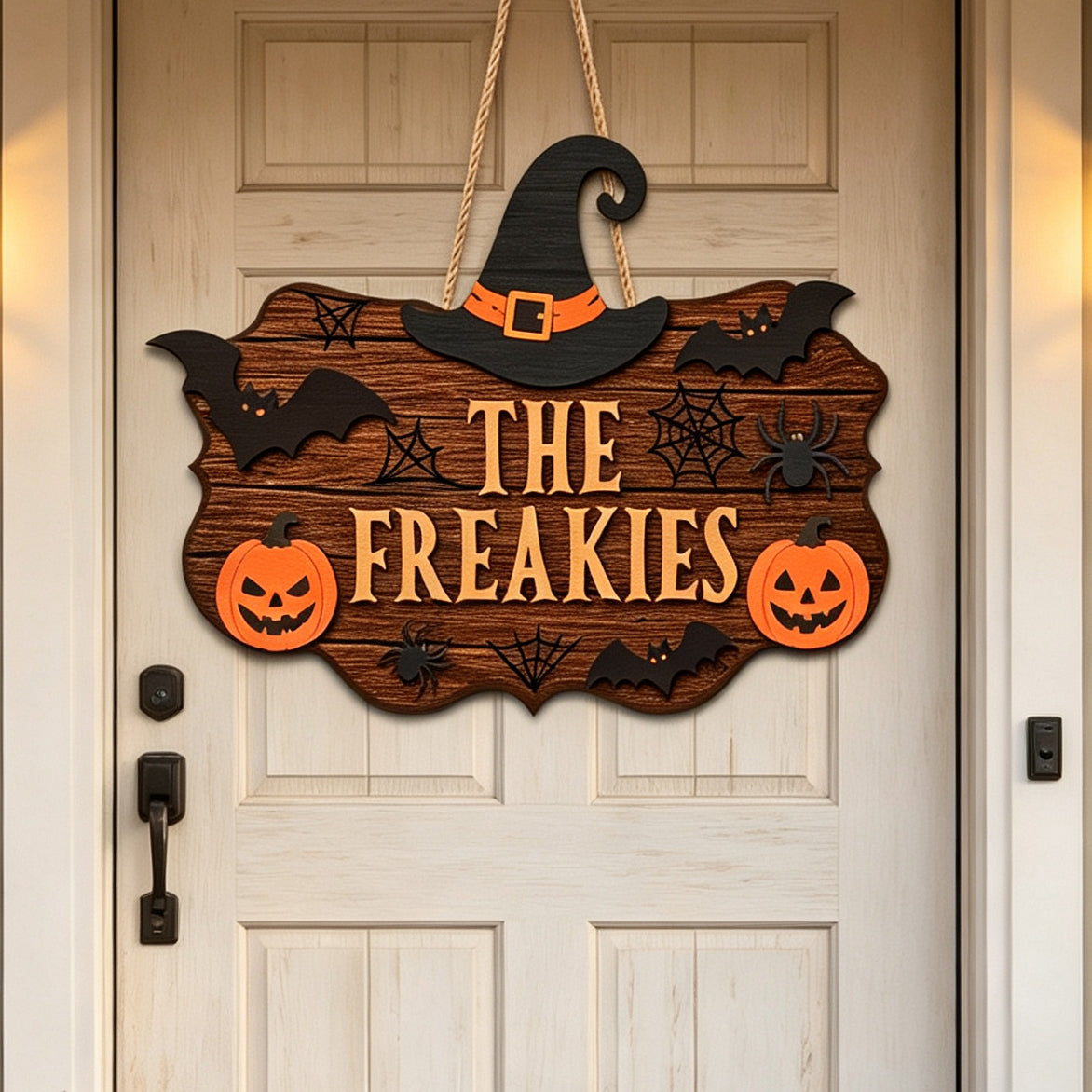 Custom Witch Hat Wooden Plaque with Pumpkin & Spooky Decor