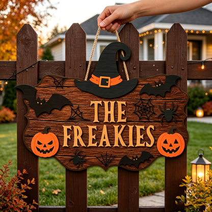 Custom Witch Hat Wooden Plaque with Pumpkin & Spooky Decor