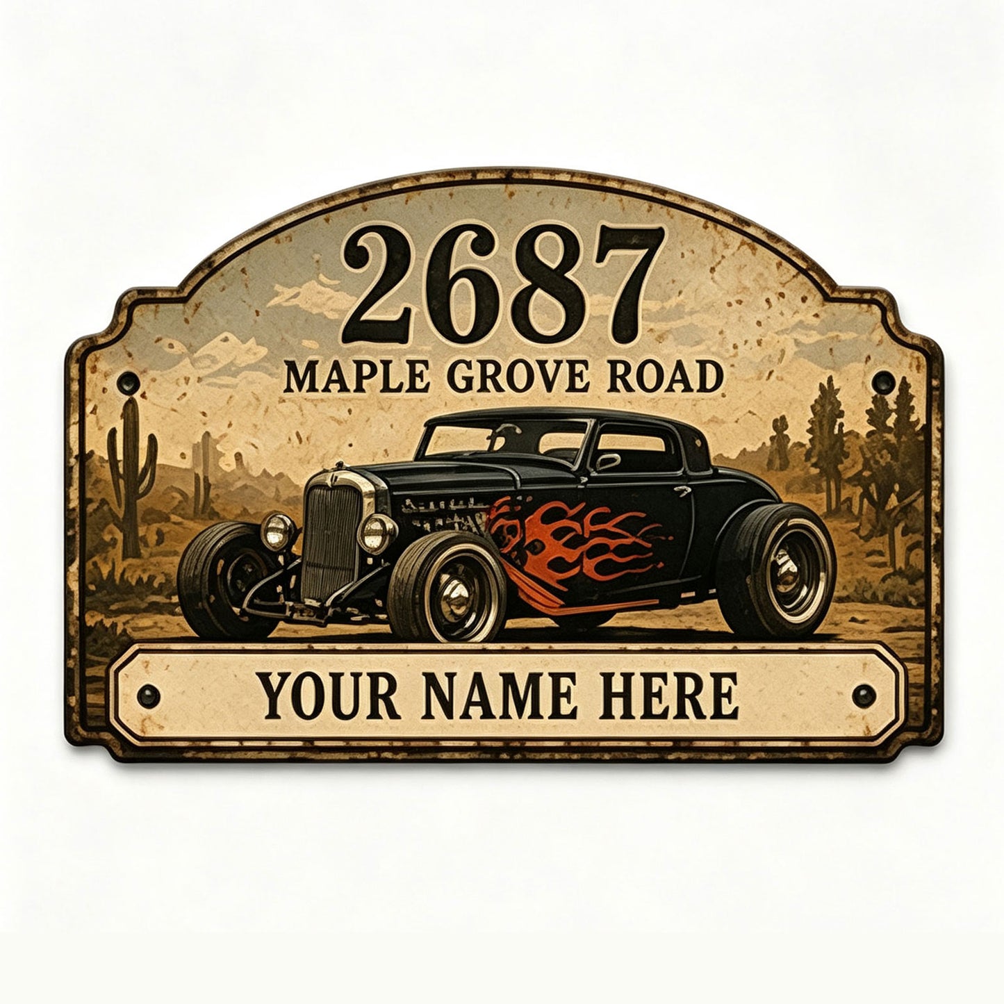 Custom Vintage Hot Rod Address Metal Sign