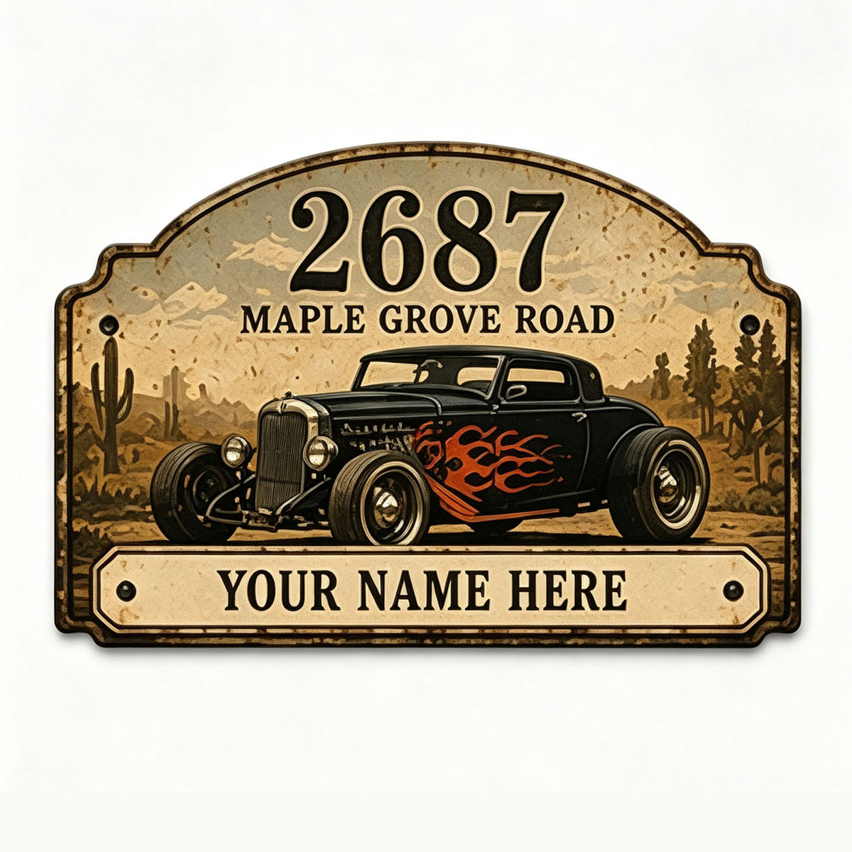Custom Vintage Hot Rod Address Metal Sign
