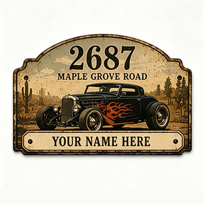 Custom Vintage Hot Rod Address Metal Sign