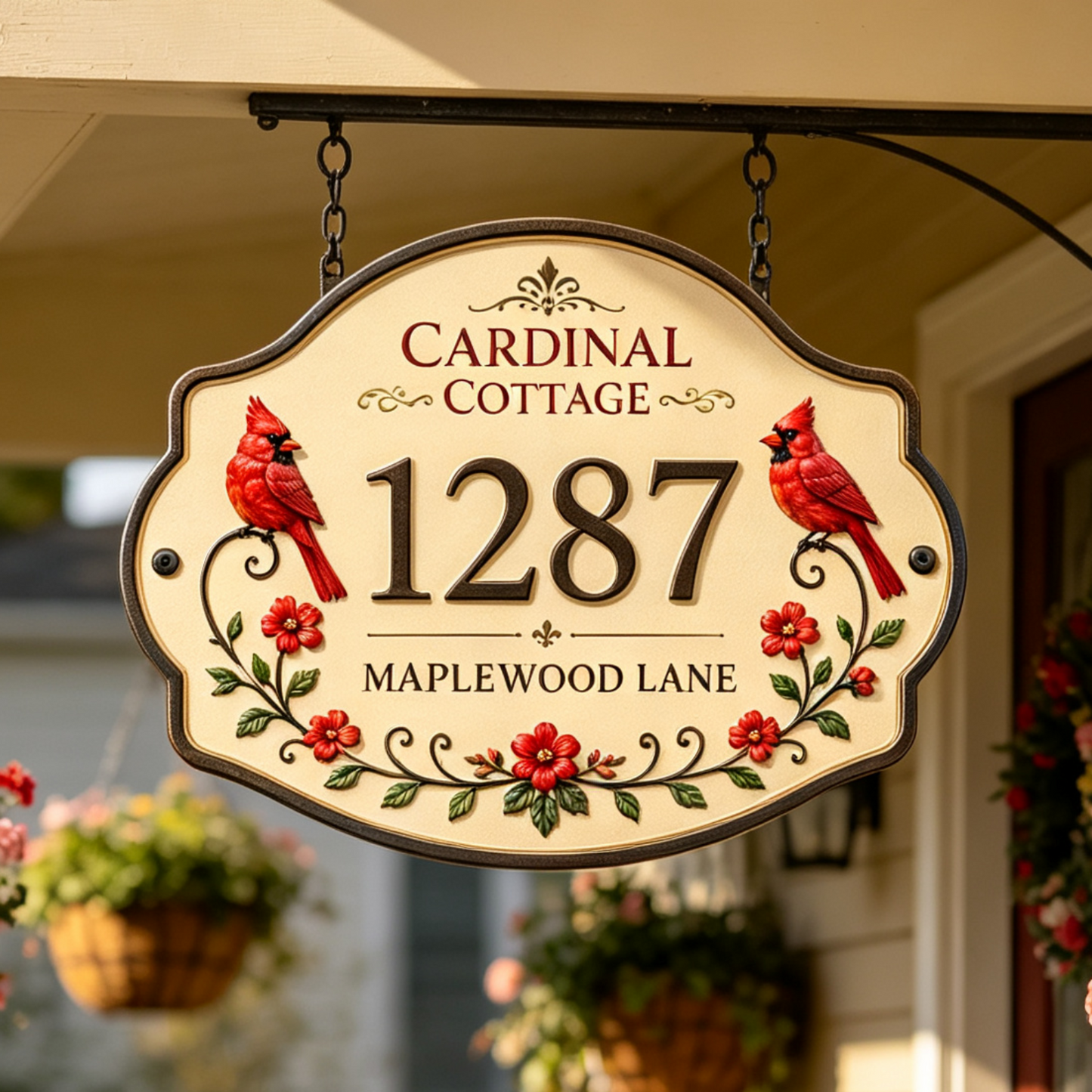 Custom Red Bird Floral Sign