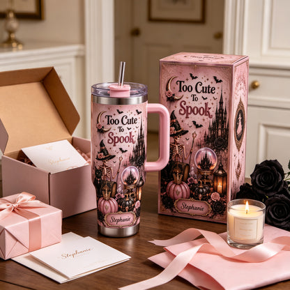 🎀Too Cute To Spook Custom Name Tumbler | Skeleton Witch