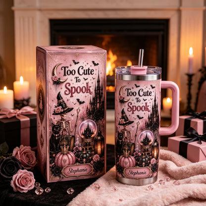 🎀Too Cute To Spook Custom Name Tumbler | Skeleton Witch