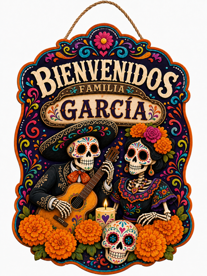 Personalized Dia De Los Muertos Familia Name Hanging Sign