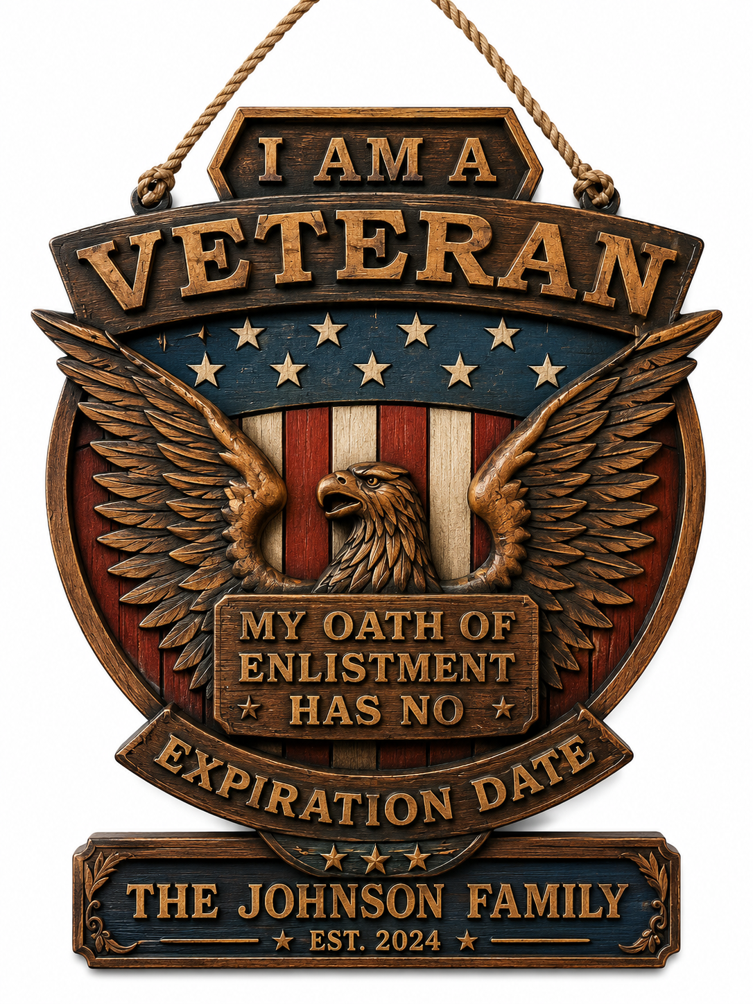 Personalized Patriotic Veteran Eagle Family Wood Sign