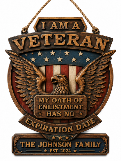 Personalized Patriotic Veteran Eagle Family Wood Sign