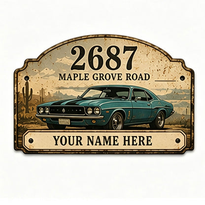 Custom Vintage Hot Rod Address Metal Sign