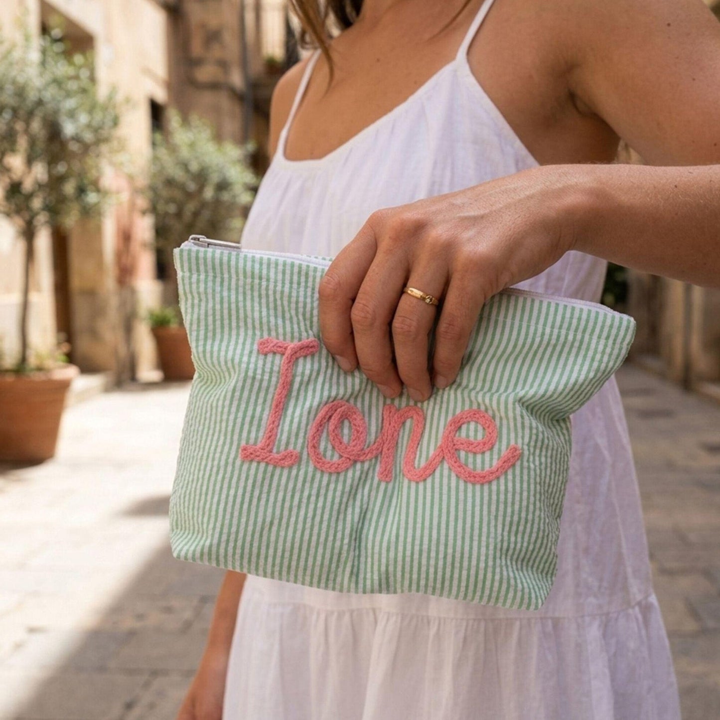 Personalized Name Seersucker Makeup Bag