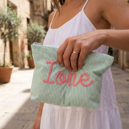 Personalized Name Seersucker Makeup Bag