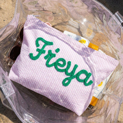 Personalized Name Seersucker Makeup Bag