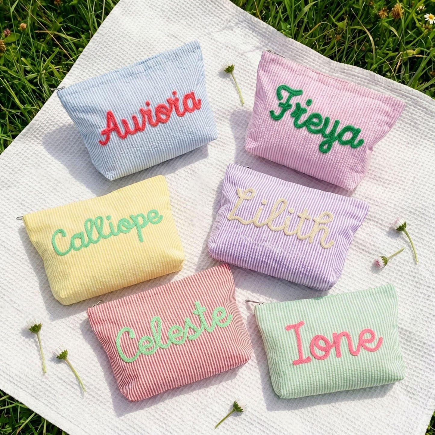 Personalized Name Seersucker Makeup Bag