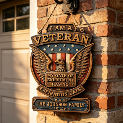 Personalized Patriotic Veteran Eagle Family Wood Sign