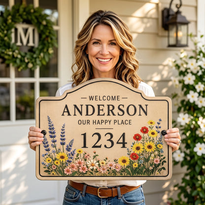 Vintage Wildflower House Number Sign for Charming Cottage Home Exteriors