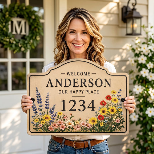Personalized Wildflower Welcome Family Address Sign