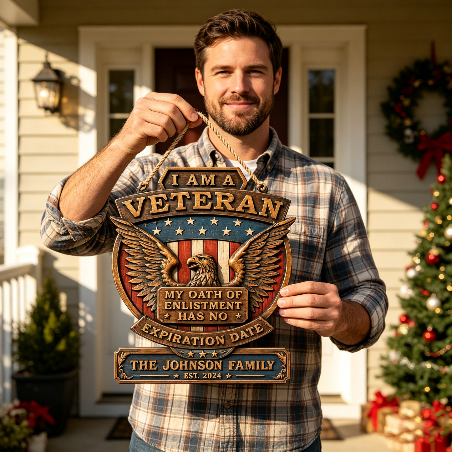 Personalized Patriotic Veteran Eagle Family Wood Sign