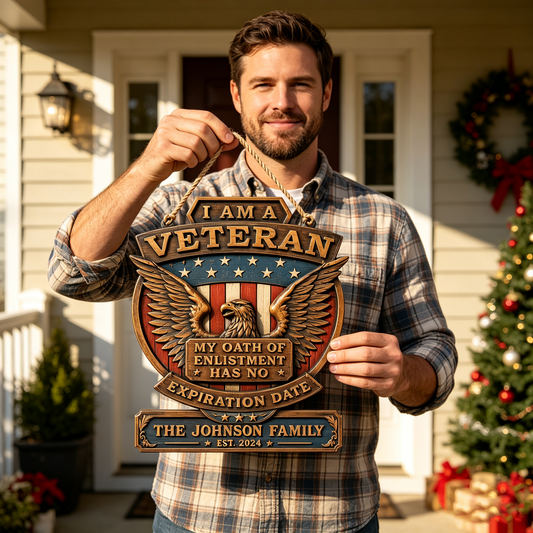 Personalized Patriotic Veteran Eagle Family Wood Sign