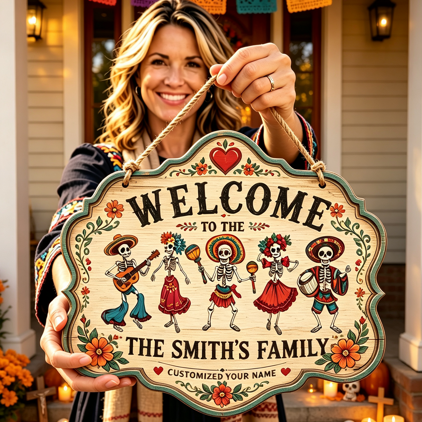 Custom Day of the Dead Skeleton Band Family Welcome Sign