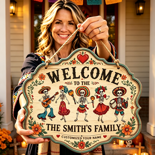 Custom Day of the Dead Skeleton Band Family Welcome Sign