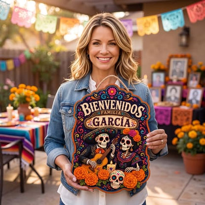 Personalized Dia De Los Muertos Familia Name Hanging Sign