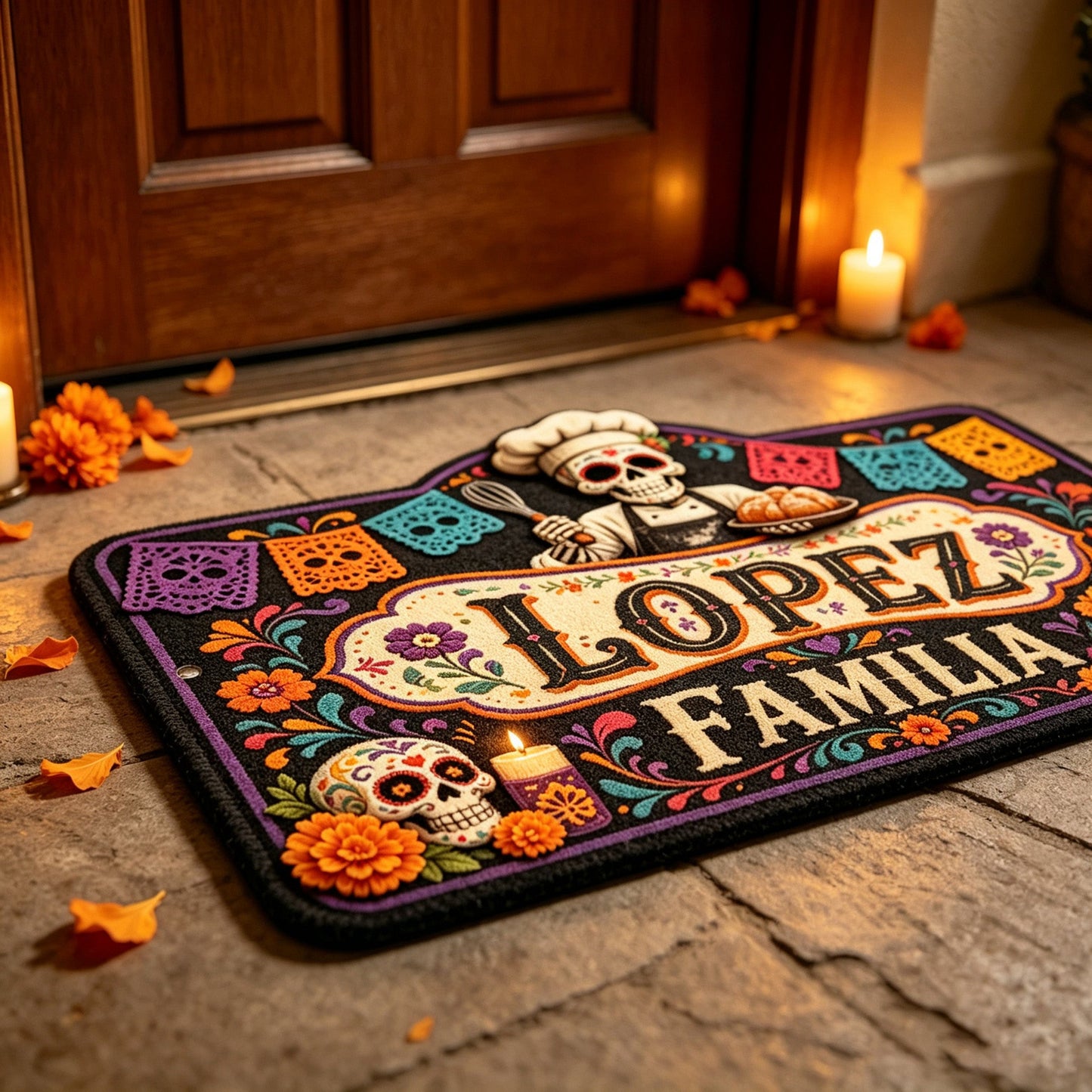Custom Skeleton Chef Day of the Dead Rug