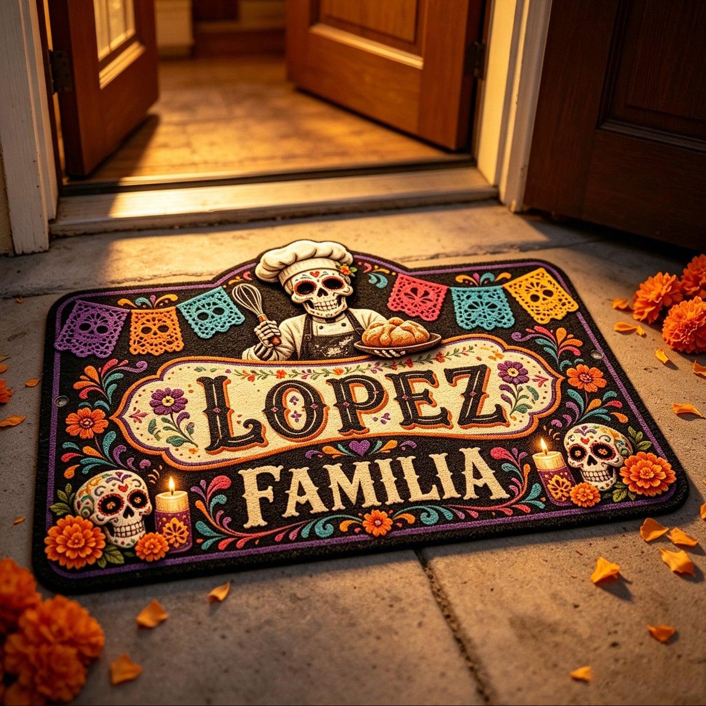 Custom Skeleton Chef Day of the Dead Rug