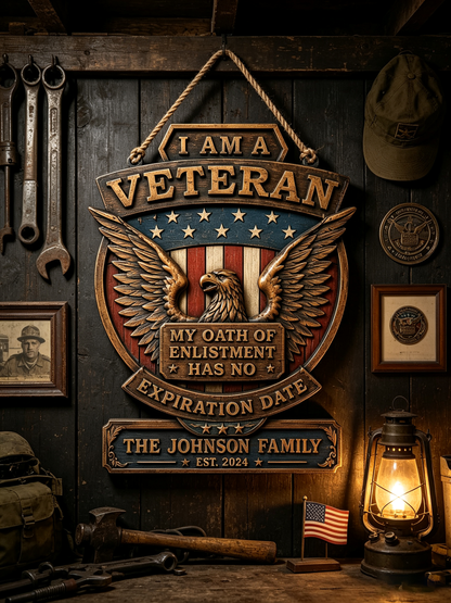 Personalized Patriotic Veteran Eagle Family Wood Sign