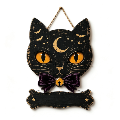 Custom Black Cat Halloween Family Name Sign